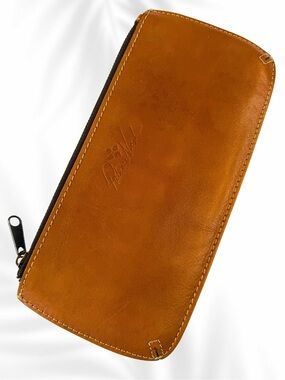 Patricia Nash Cognac Brown Leather Zip Clutch made in Italy